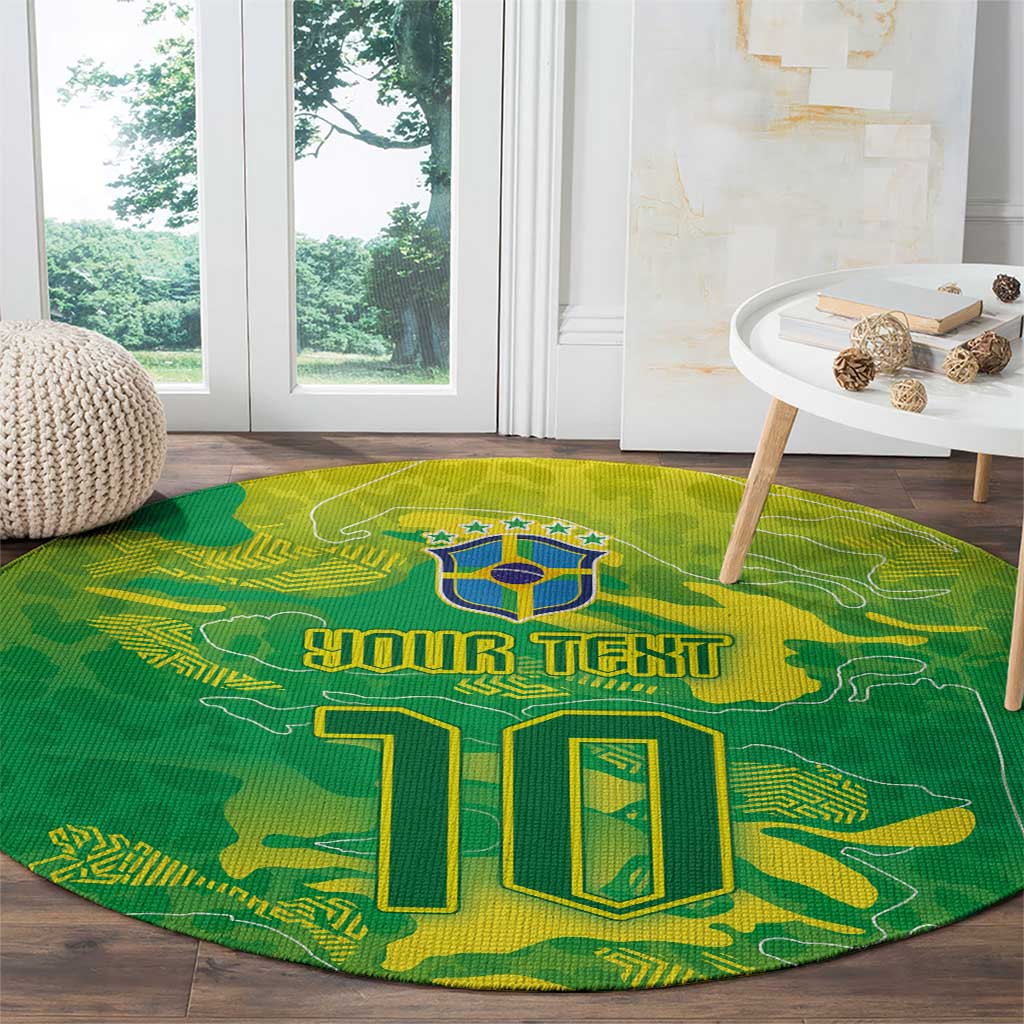 Custom Brazil National Football Round Carpet South American Wild Nature Sporty Style - Wonder Print Shop