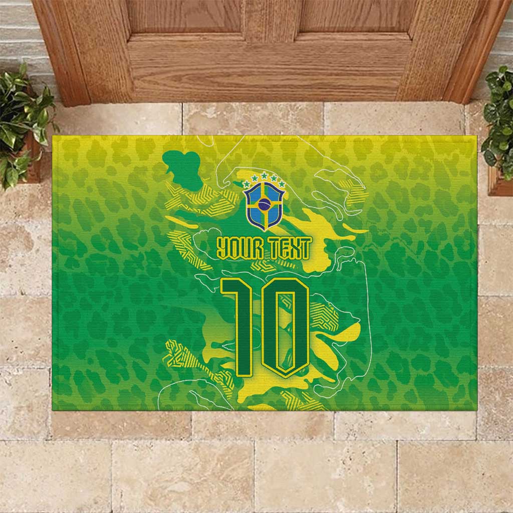 Custom Brazil National Football Rubber Doormat South American Wild Nature Sporty Style - Wonder Print Shop
