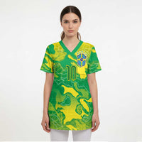 Custom Brazil National Football Scrub Top South American Wild Nature Sporty Style - Wonder Print Shop