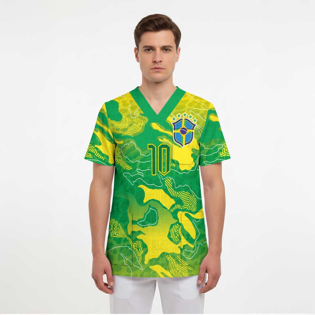 Custom Brazil National Football Scrub Top South American Wild Nature Sporty Style - Wonder Print Shop