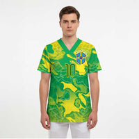 Custom Brazil National Football Scrub Top South American Wild Nature Sporty Style - Wonder Print Shop