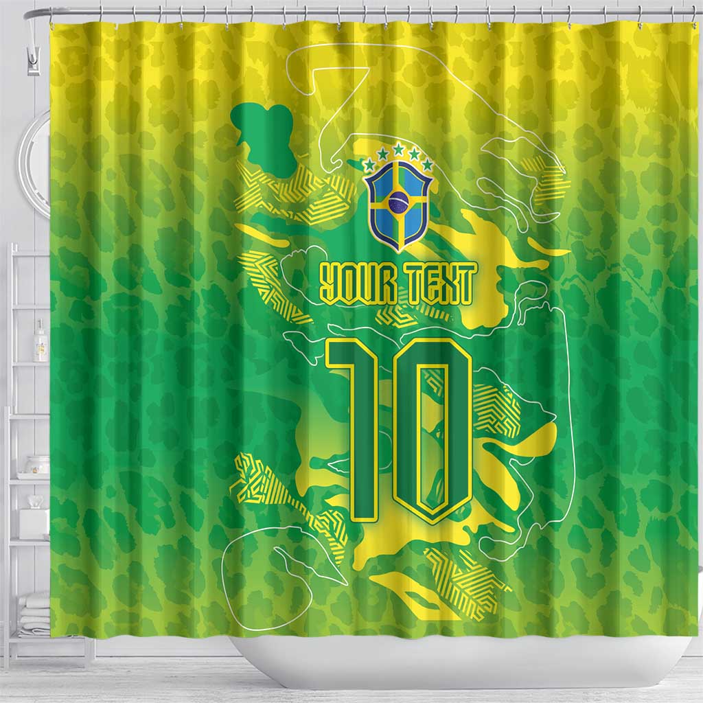 Custom Brazil National Football Shower Curtain South American Wild Nature Sporty Style - Wonder Print Shop