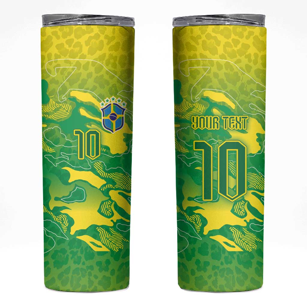 Custom Brazil National Football Skinny Tumbler South American Wild Nature Sporty Style - Wonder Print Shop