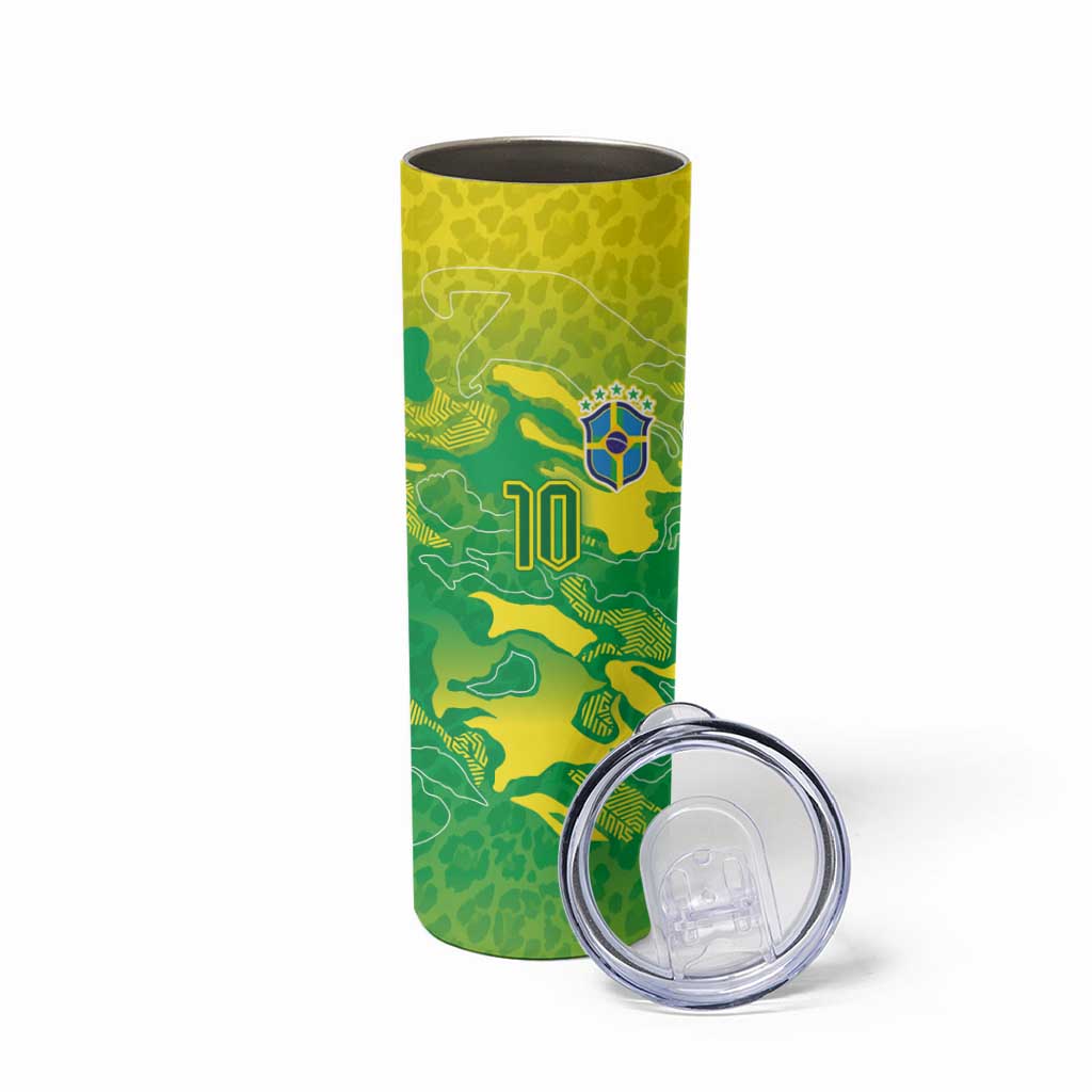Custom Brazil National Football Skinny Tumbler South American Wild Nature Sporty Style - Wonder Print Shop