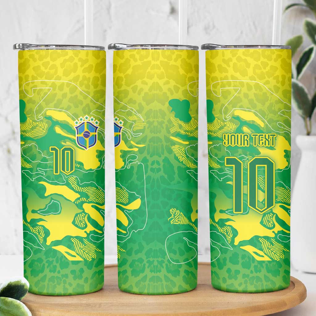 Custom Brazil National Football Skinny Tumbler South American Wild Nature Sporty Style - Wonder Print Shop