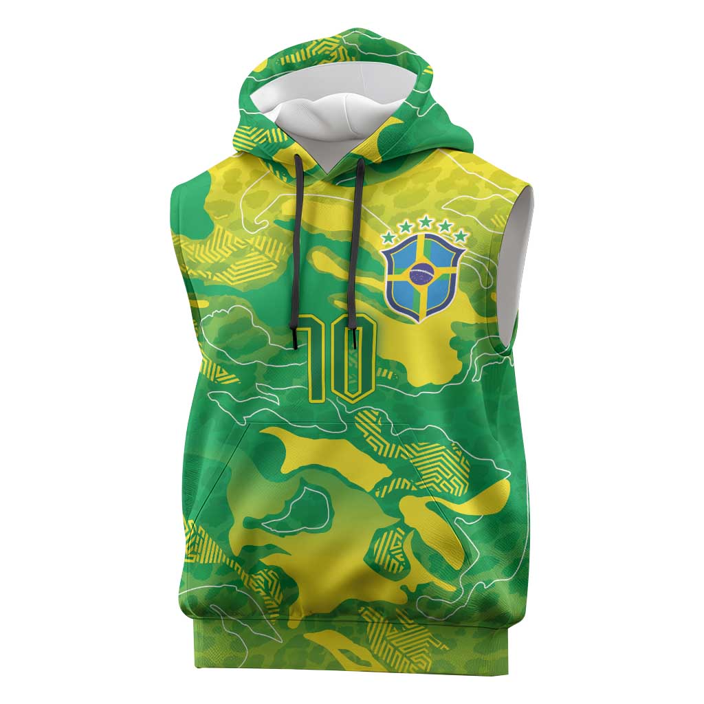 Custom Brazil National Football Sleeveless Hoodie South American Wild Nature Sporty Style - Wonder Print Shop