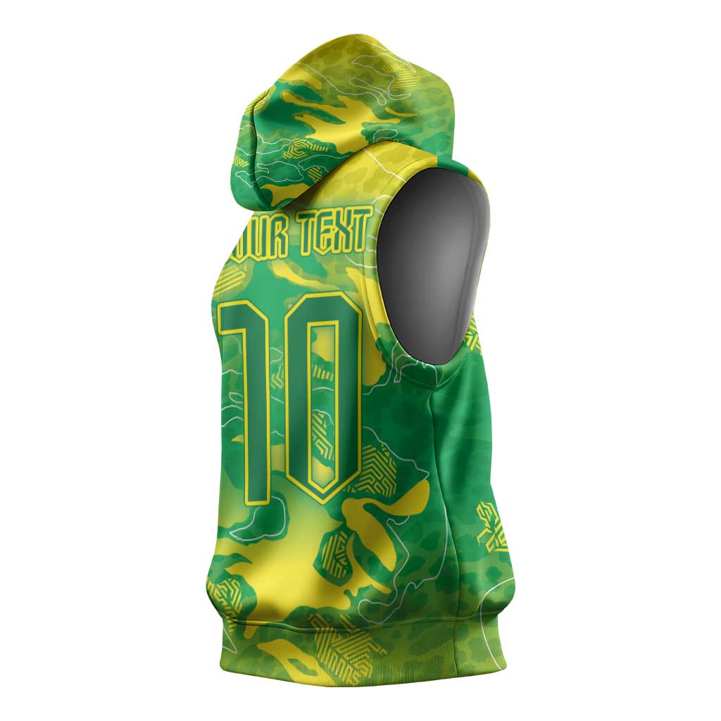 Custom Brazil National Football Sleeveless Hoodie South American Wild Nature Sporty Style - Wonder Print Shop