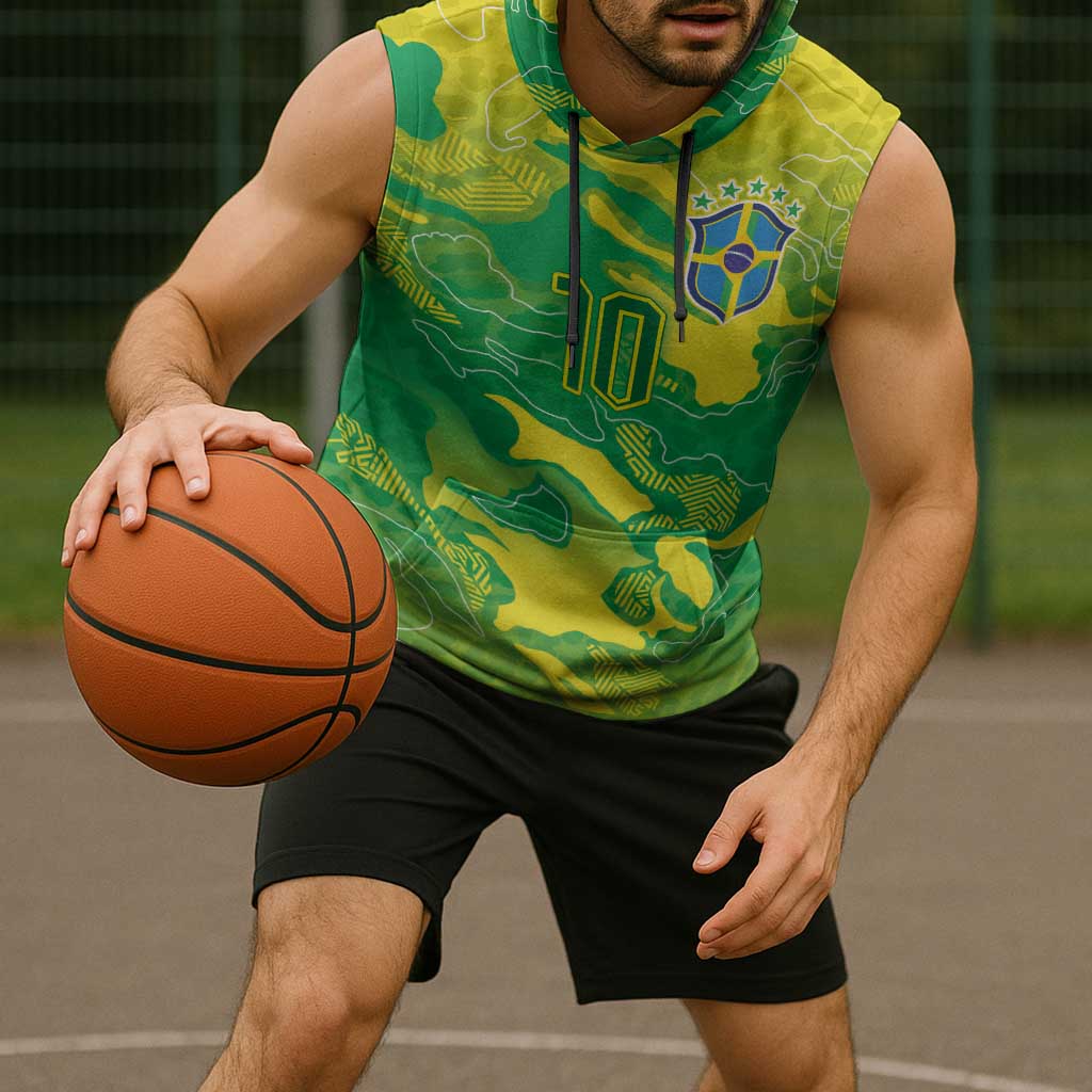 Custom Brazil National Football Sleeveless Hoodie South American Wild Nature Sporty Style - Wonder Print Shop