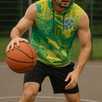 Custom Brazil National Football Sleeveless Hoodie South American Wild Nature Sporty Style - Wonder Print Shop