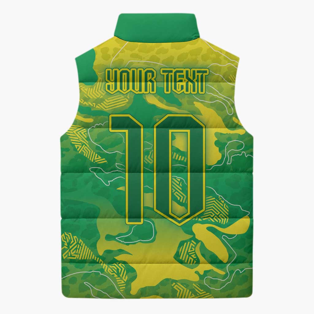 Custom Brazil National Football Sleeveless Puffer Jacket South American Wild Nature Sporty Style - Wonder Print Shop