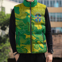 Custom Brazil National Football Sleeveless Puffer Jacket South American Wild Nature Sporty Style - Wonder Print Shop