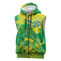 Custom Brazil National Football Sleeveless Zip Hoodie South American Wild Nature Sporty Style - Wonder Print Shop