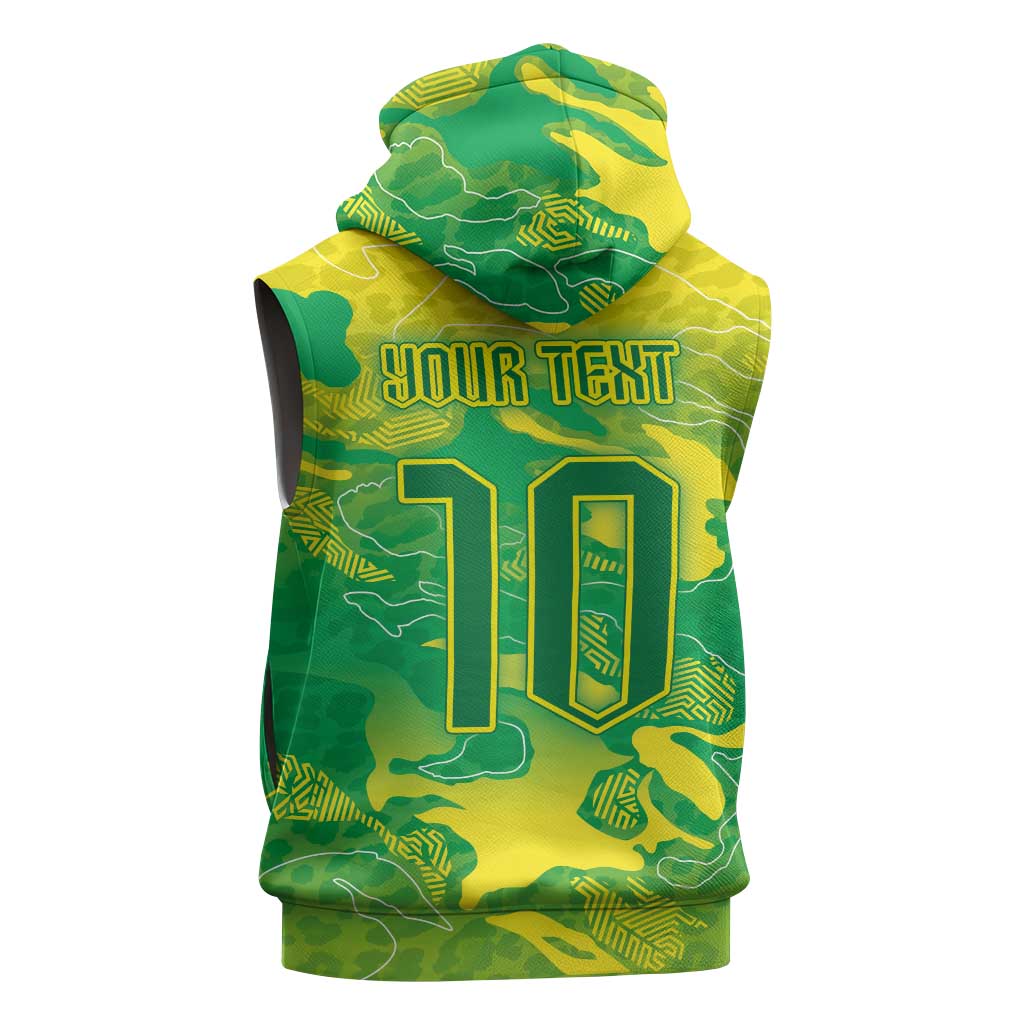 Custom Brazil National Football Sleeveless Zip Hoodie South American Wild Nature Sporty Style - Wonder Print Shop