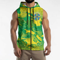 Custom Brazil National Football Sleeveless Zip Hoodie South American Wild Nature Sporty Style - Wonder Print Shop