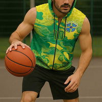 Custom Brazil National Football Sleeveless Zip Hoodie South American Wild Nature Sporty Style - Wonder Print Shop