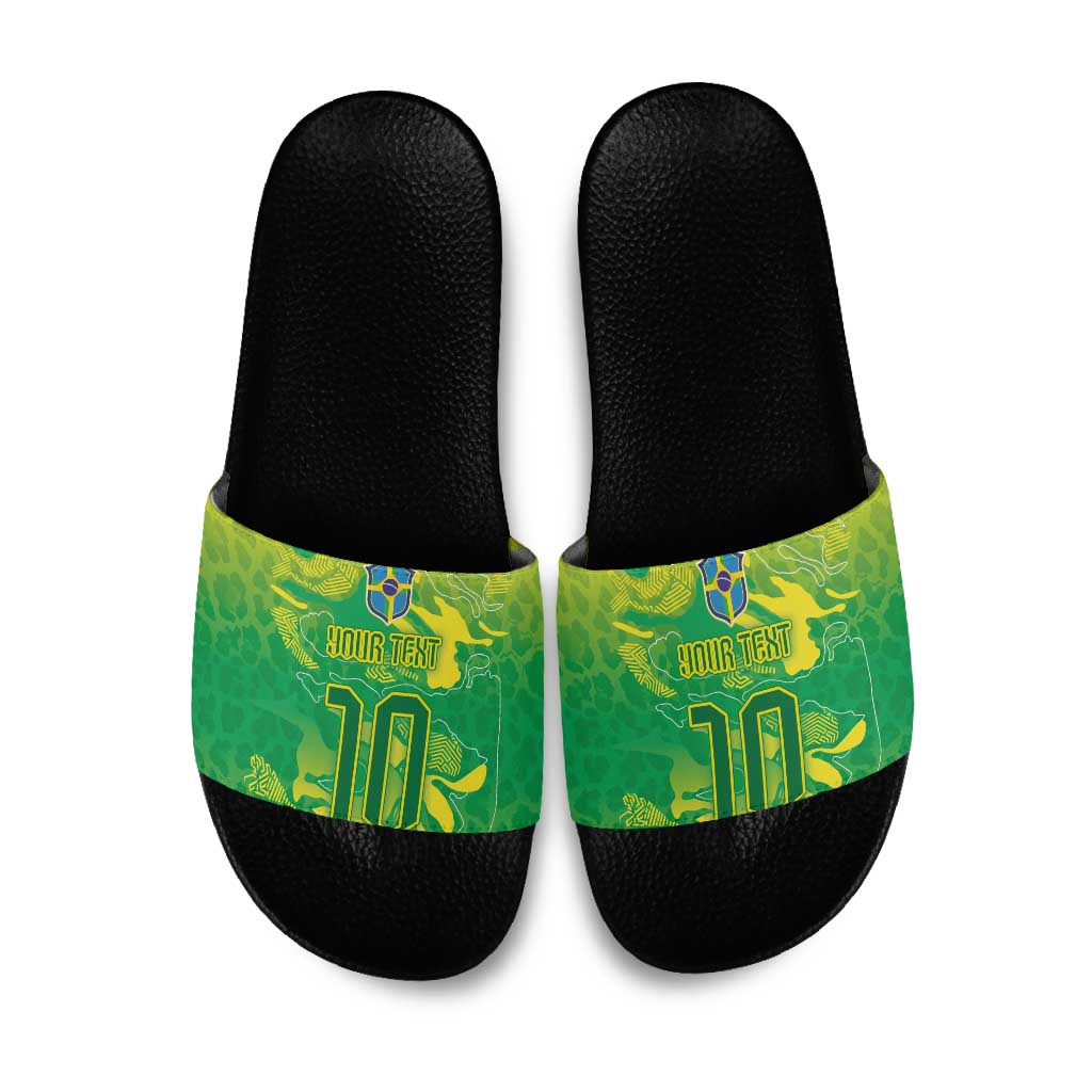 Custom Brazil National Football Slide Sandals South American Wild Nature Sporty Style - Wonder Print Shop