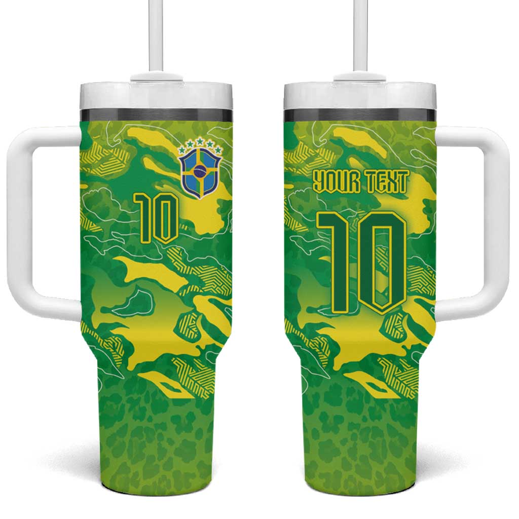 Custom Brazil National Football Tumbler With Handle South American Wild Nature Sporty Style - Wonder Print Shop