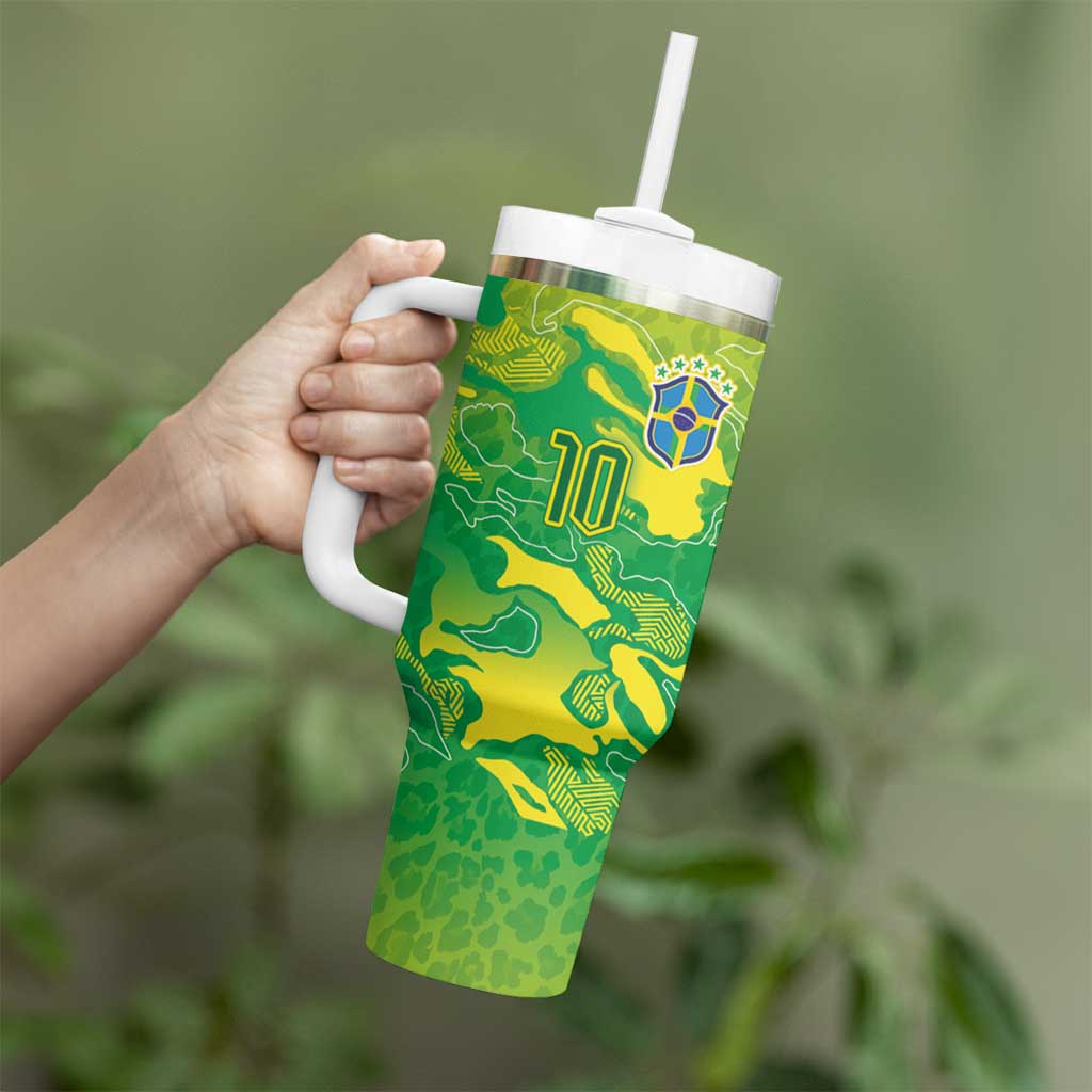 Custom Brazil National Football Tumbler With Handle South American Wild Nature Sporty Style - Wonder Print Shop