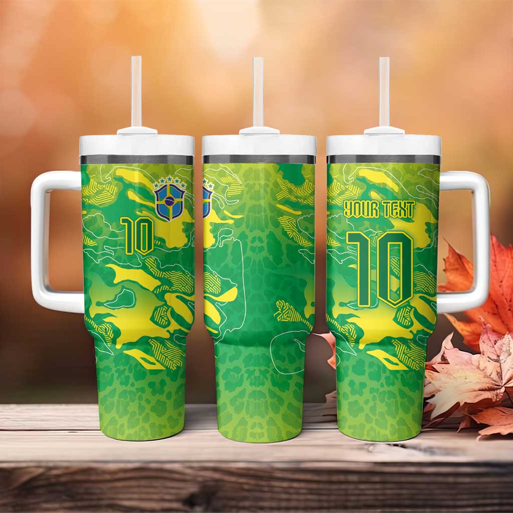 Custom Brazil National Football Tumbler With Handle South American Wild Nature Sporty Style - Wonder Print Shop