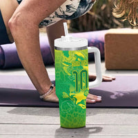 Custom Brazil National Football Tumbler With Handle South American Wild Nature Sporty Style - Wonder Print Shop