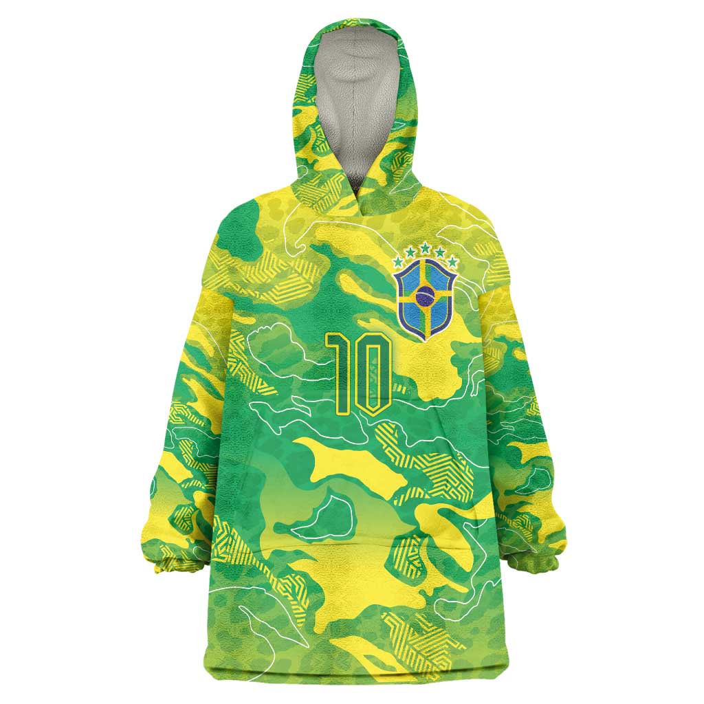Custom Brazil National Football Wearable Blanket Hoodie South American Wild Nature Sporty Style - Wonder Print Shop