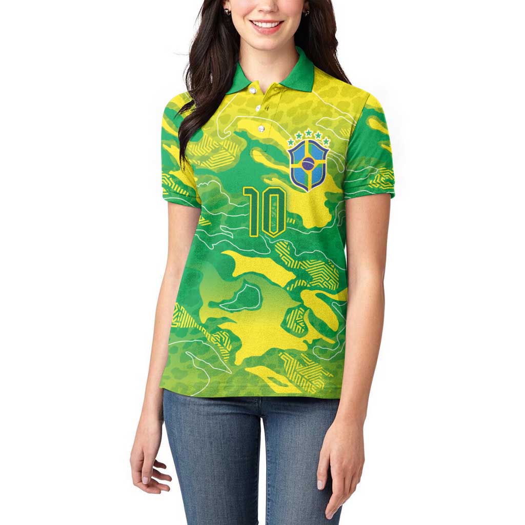 Custom Brazil National Football Women Polo Shirt South American Wild Nature Sporty Style - Wonder Print Shop