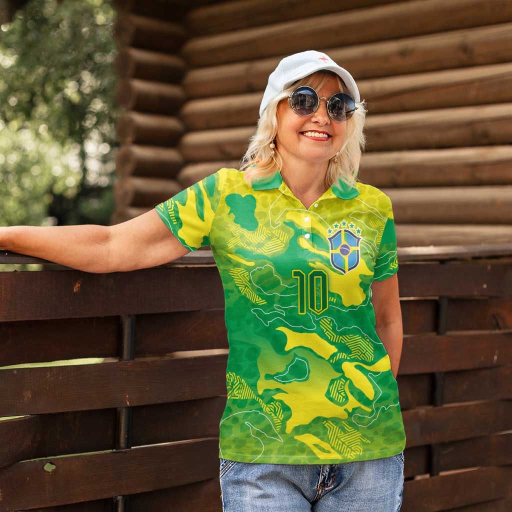 Custom Brazil National Football Women Polo Shirt South American Wild Nature Sporty Style - Wonder Print Shop