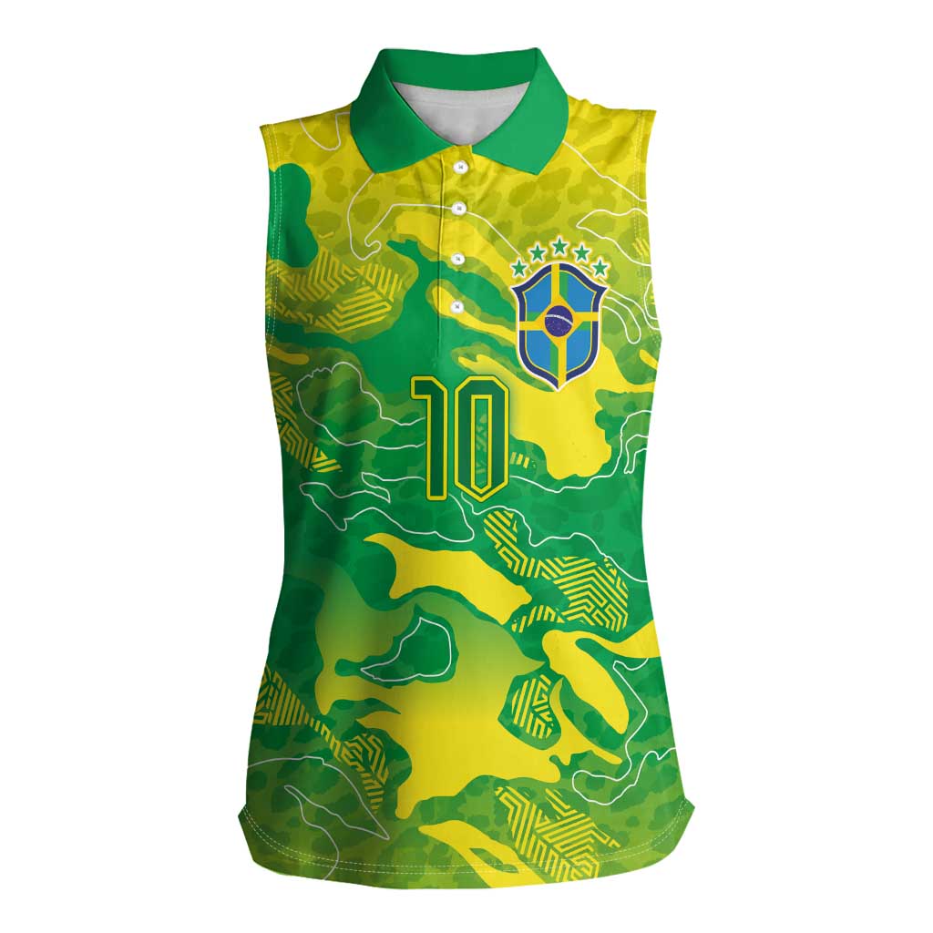 Custom Brazil National Football Women Sleeveless Polo Shirt South American Wild Nature Sporty Style - Wonder Print Shop