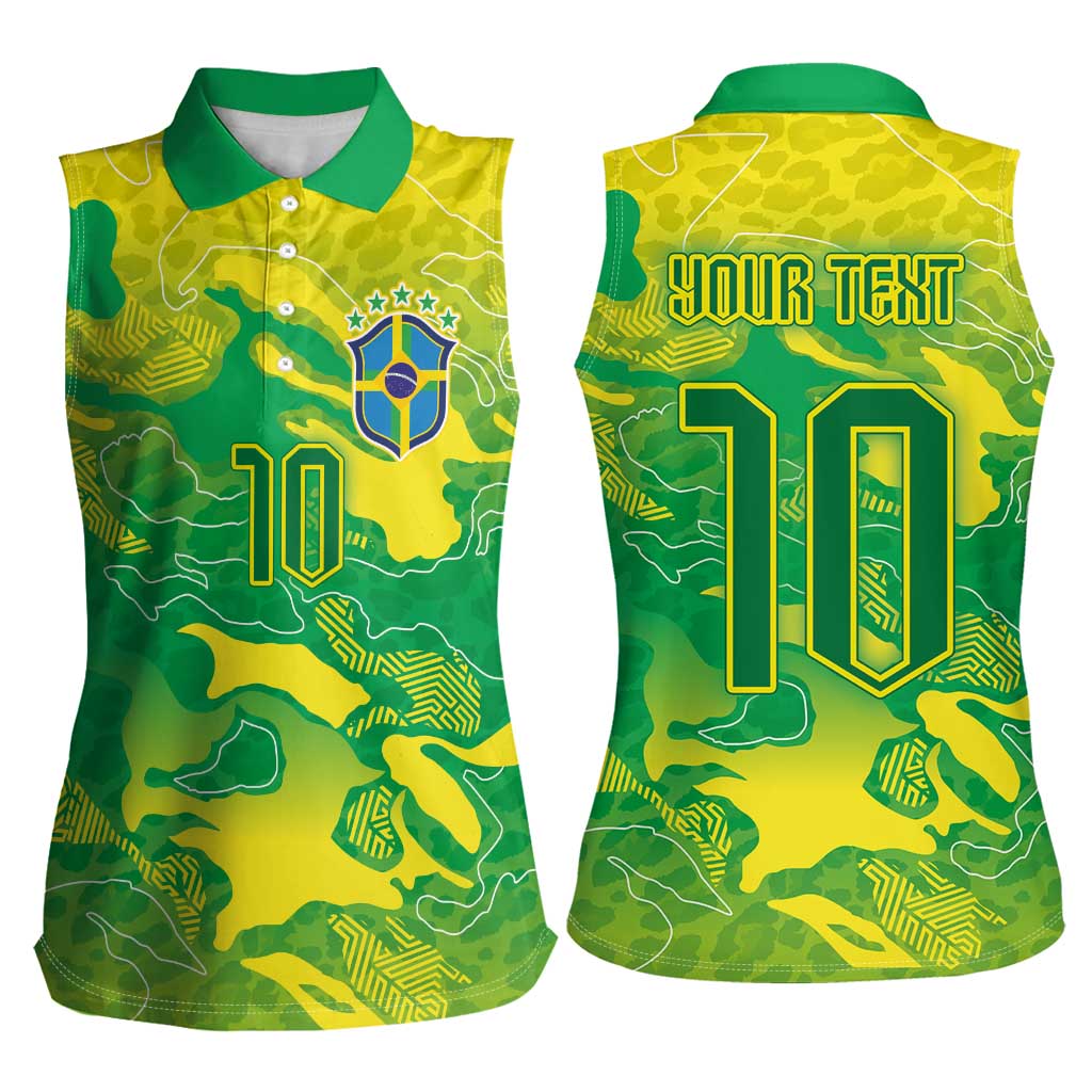 Custom Brazil National Football Women Sleeveless Polo Shirt South American Wild Nature Sporty Style - Wonder Print Shop
