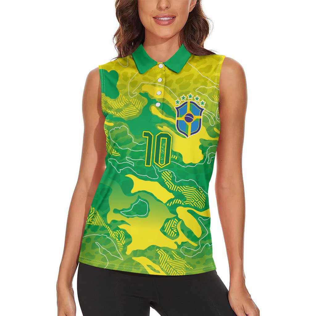 Custom Brazil National Football Women Sleeveless Polo Shirt South American Wild Nature Sporty Style - Wonder Print Shop