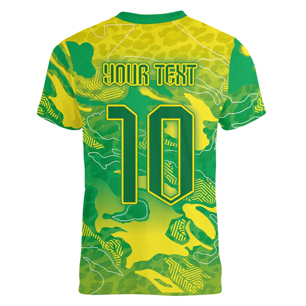 Custom Brazil National Football Women V-Neck T-Shirt South American Wild Nature Sporty Style - Wonder Print Shop