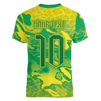 Custom Brazil National Football Women V-Neck T-Shirt South American Wild Nature Sporty Style - Wonder Print Shop