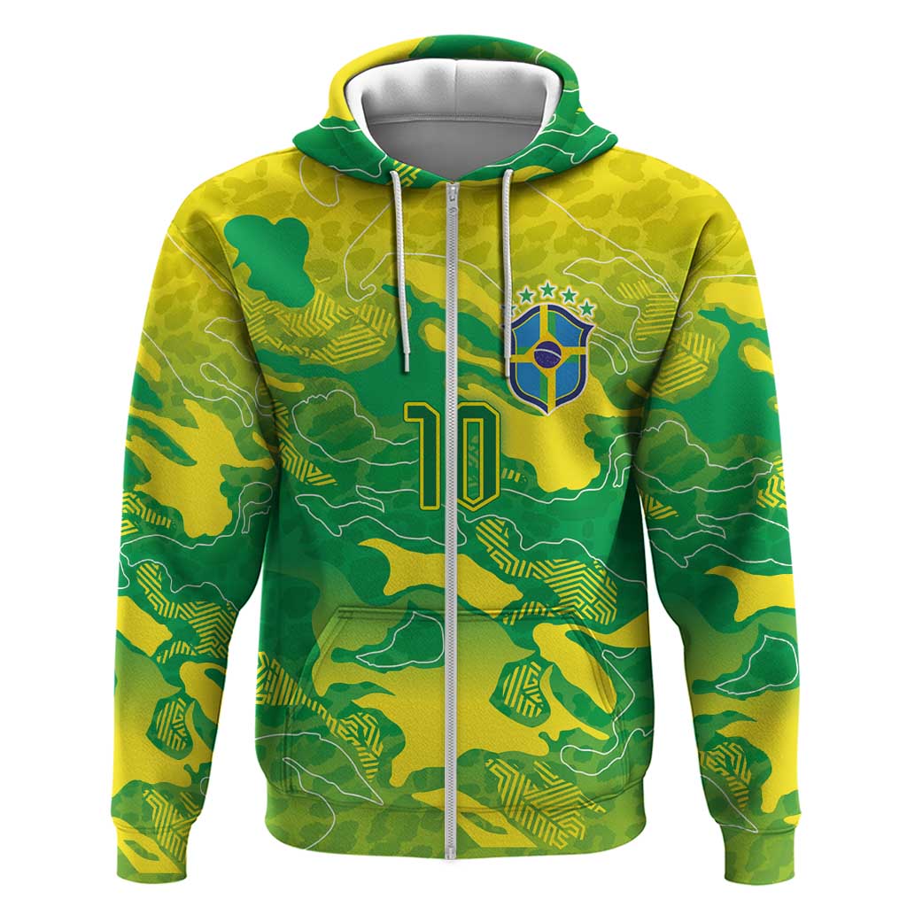 Custom Brazil National Football Zip Hoodie South American Wild Nature Sporty Style - Wonder Print Shop
