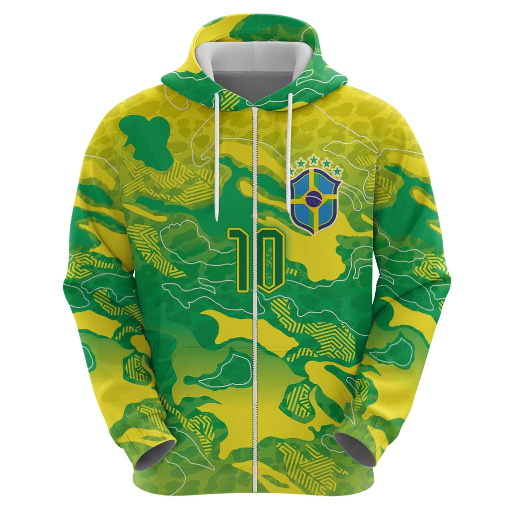 Custom Brazil National Football Zip Hoodie South American Wild Nature Sporty Style - Wonder Print Shop