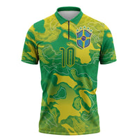 Custom Brazil National Football Zipper Polo Shirt South American Wild Nature Sporty Style - Wonder Print Shop