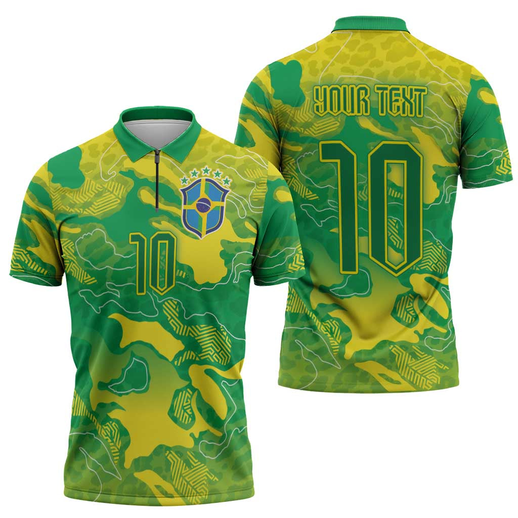 Custom Brazil National Football Zipper Polo Shirt South American Wild Nature Sporty Style - Wonder Print Shop
