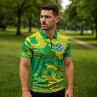 Custom Brazil National Football Zipper Polo Shirt South American Wild Nature Sporty Style - Wonder Print Shop