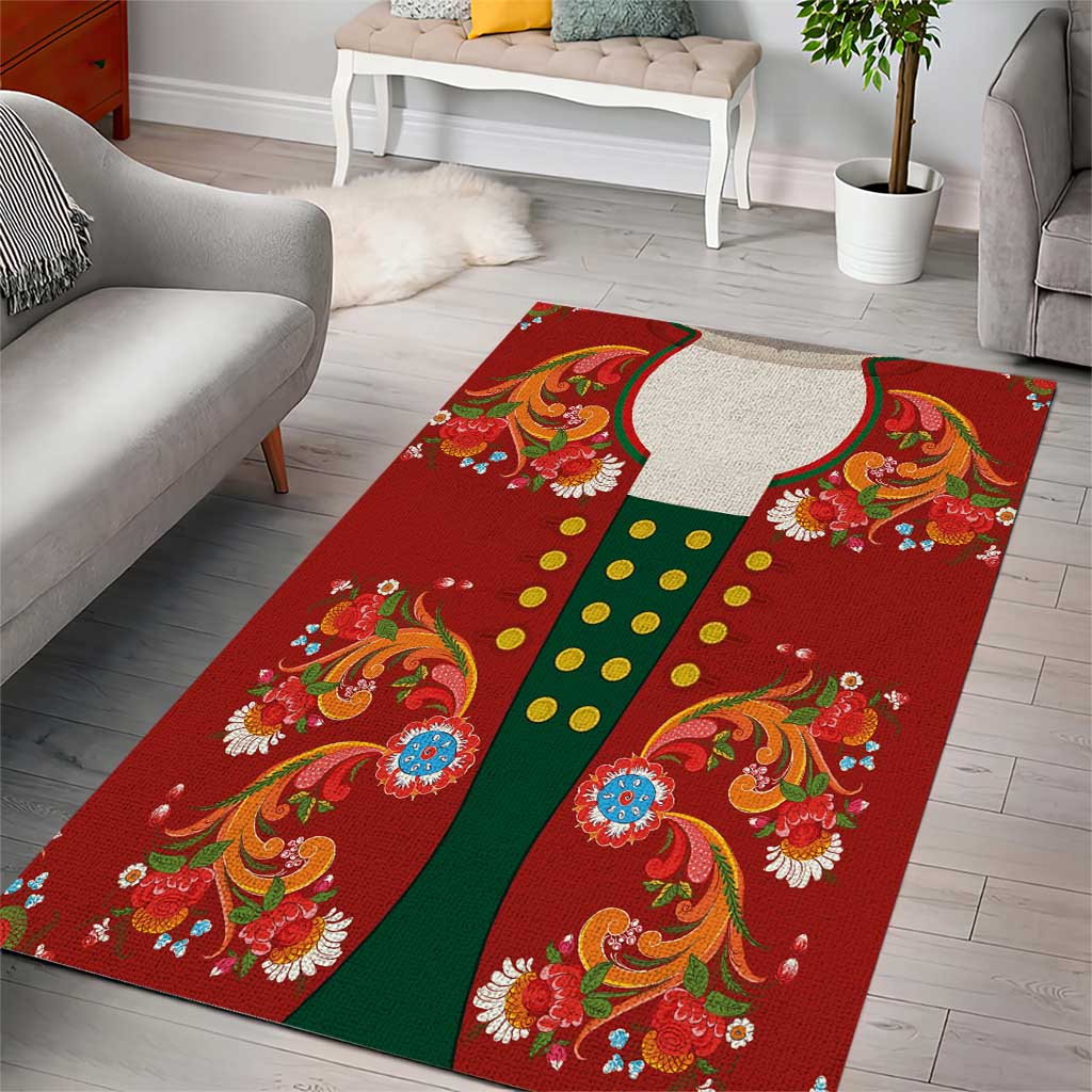 Norwegian Male Bunad Area Rug with Rosemaling Folk Art Red Color - Wonder Print Shop