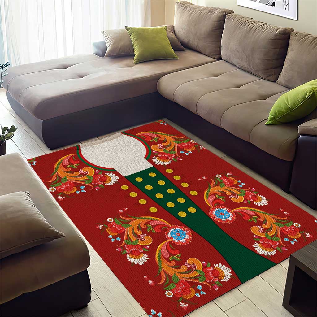 Norwegian Male Bunad Area Rug with Rosemaling Folk Art Red Color - Wonder Print Shop