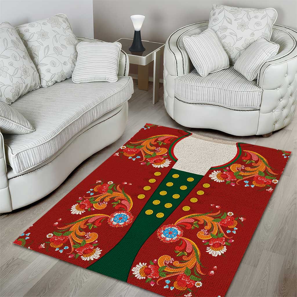 Norwegian Male Bunad Area Rug with Rosemaling Folk Art Red Color - Wonder Print Shop