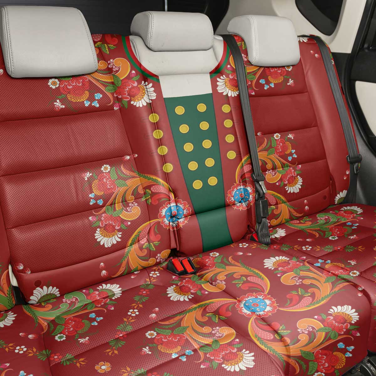 Norwegian Male Bunad Back Car Seat Cover with Rosemaling Folk Art Red Color - Wonder Print Shop