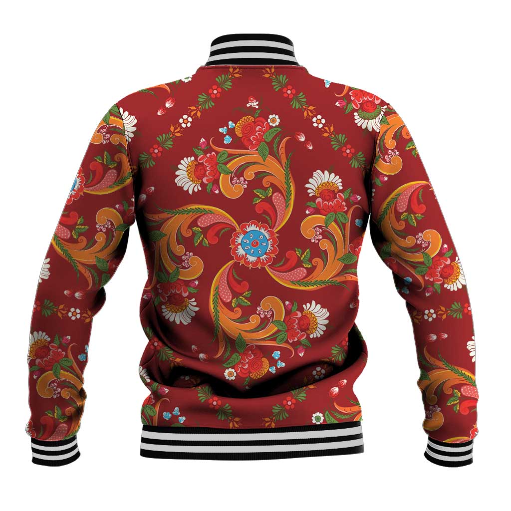 Norwegian Male Bunad Baseball Jacket with Rosemaling Folk Art Red Color - Wonder Print Shop