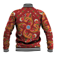 Norwegian Male Bunad Baseball Jacket with Rosemaling Folk Art Red Color - Wonder Print Shop
