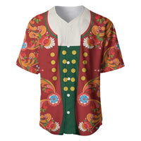 Norwegian Male Bunad Baseball Jersey with Rosemaling Folk Art Red Color - Wonder Print Shop