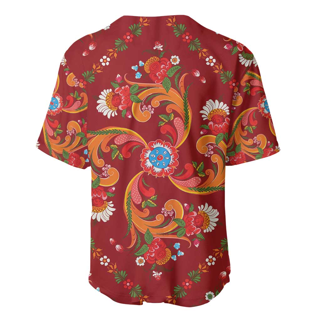 Norwegian Male Bunad Baseball Jersey with Rosemaling Folk Art Red Color - Wonder Print Shop