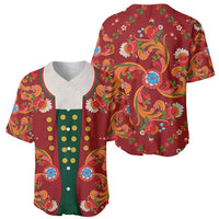 Norwegian Male Bunad Baseball Jersey with Rosemaling Folk Art Red Color - Wonder Print Shop