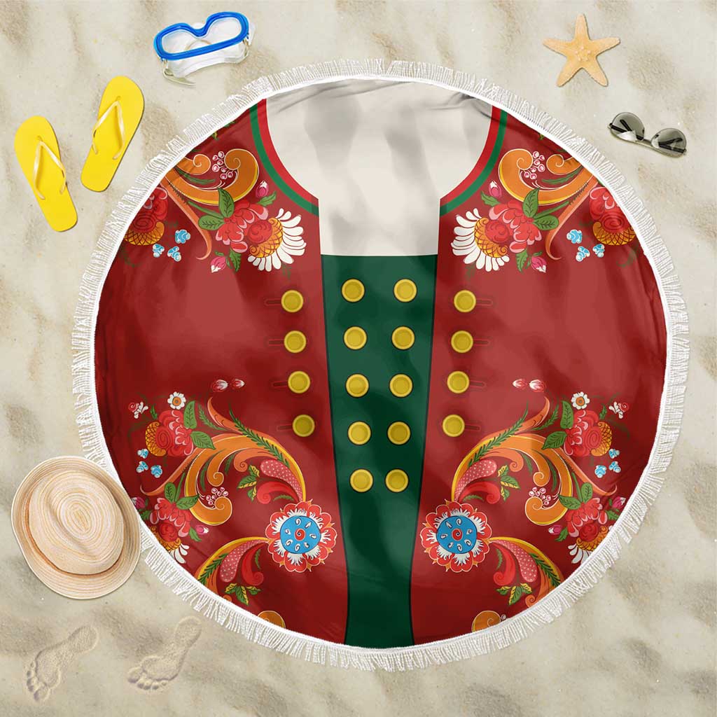Norwegian Male Bunad Beach Blanket with Rosemaling Folk Art Red Color - Wonder Print Shop