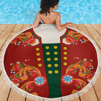 Norwegian Male Bunad Beach Blanket with Rosemaling Folk Art Red Color - Wonder Print Shop