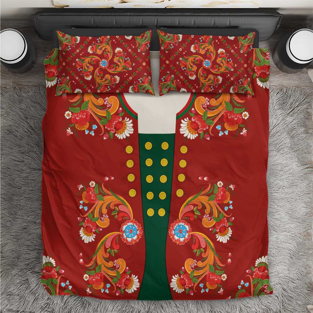 Norwegian Male Bunad Bedding Set with Rosemaling Folk Art Red Color - Wonder Print Shop