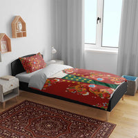 Norwegian Male Bunad Bedding Set with Rosemaling Folk Art Red Color - Wonder Print Shop